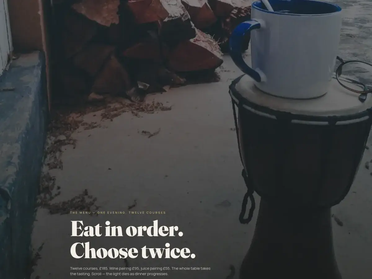 The menu page on the live site, shown in a browser frame